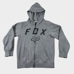 FOX RACING Youth Large YL Full Zip Hoodie Sweatshirt Gray Fox Head Logo Moto
